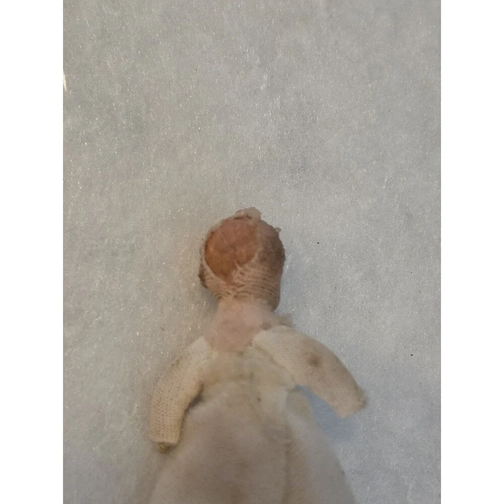 VTG Bodo Hennig Wooden Dollhouse Rocking Cradle Caco Baby & Felt Bear Nursery
